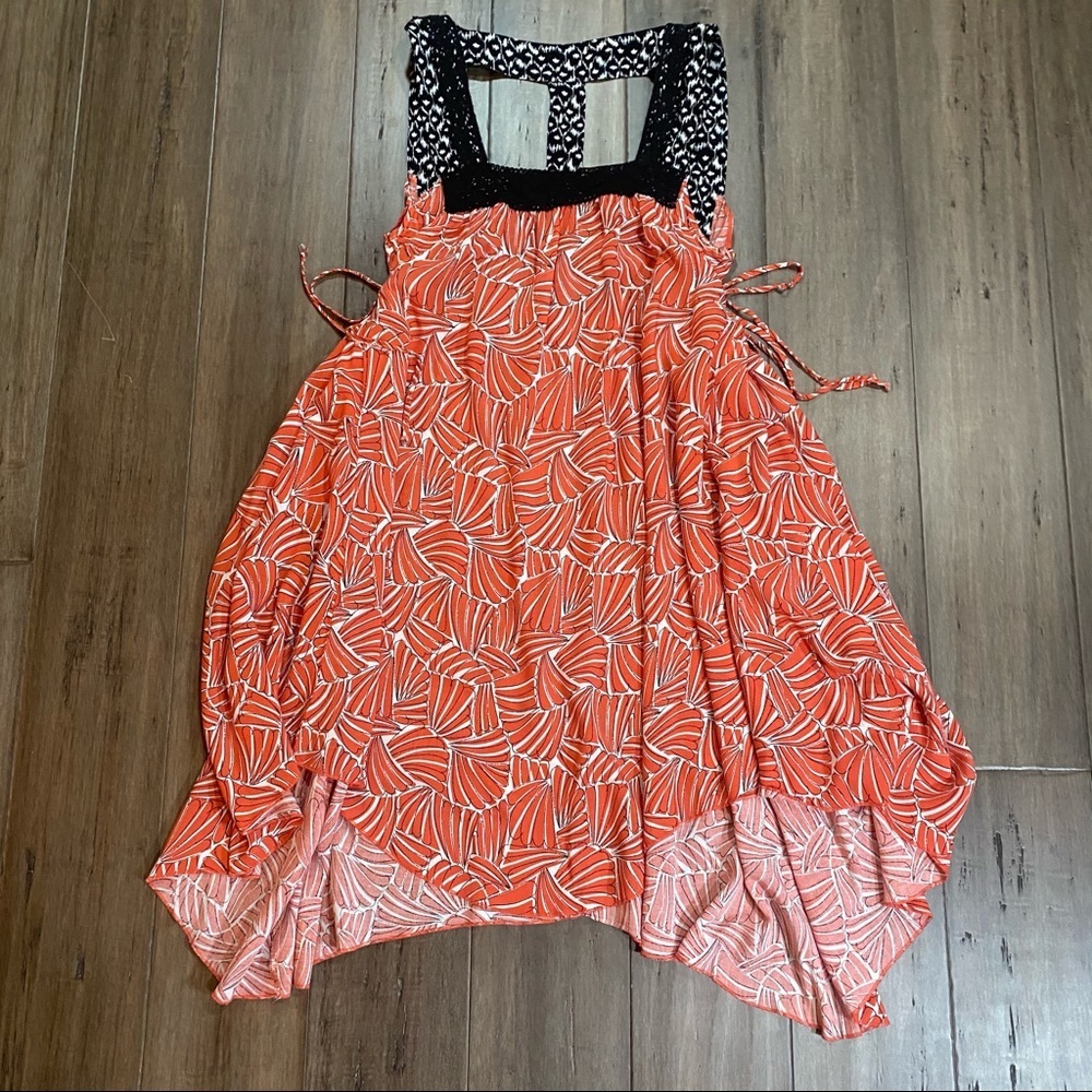 hazel Red Printed Mini Dress with Black Lace Trim - Picture 9 of 14